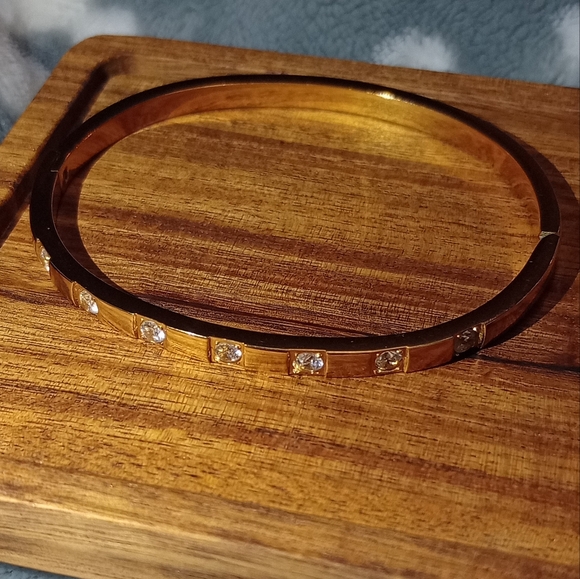 Jewelry - Stainless Steel Gold Plated Rhinestone Bracelet